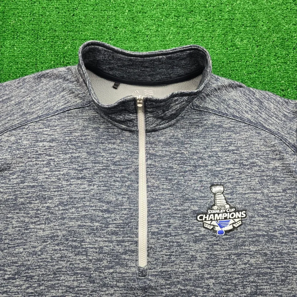 St Louis Blues Quarter Zip Pullover Mens XL Adidas 2019 Stanley Champions Hockey
